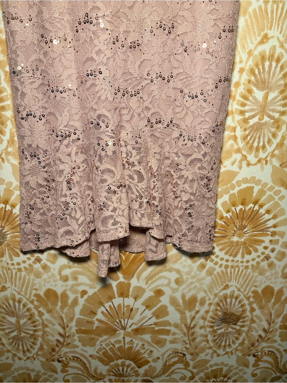 NWT In Focus Dusty Rose Sequin Lace Midi Dress Ruffle Sleeve Formal Romantic - Picture 7 of 11